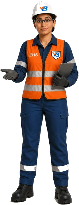 Chetna, the VB EHS engineer character, standing beside the enquiry form
